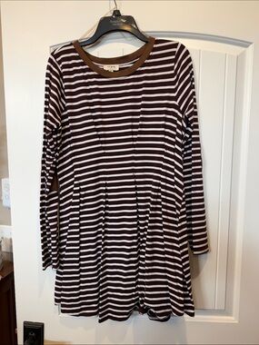 Umgee Brown and White Striped Crewneck Top